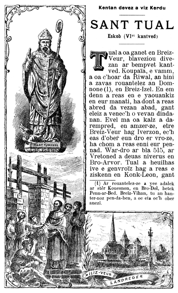 Texte en breton, vie de Saint Brieuc, eveque, 417-510, Perrot- Ar Moal, Buhe ar zent, 1912.