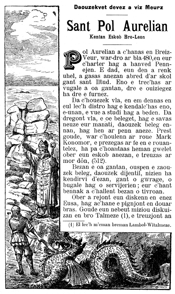 Buhe Sant Pol Aurelian, kentan eskob Bro Leon, vie de saint Pol Aurelien, premier eveque du Leon, ancien diocèse de Saint Pol de Leon, aujourd’hui rattaché à Saint Brieuc.