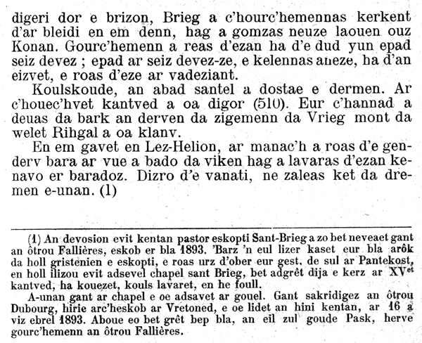 Texte en breton, vie de Saint Brieuc, eveque, 417-510, Perrot- Ar Moal, Buhe ar zent, 1912.