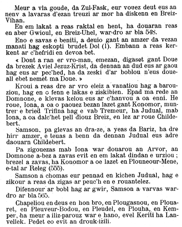 Vie de saint Samson, premier évêque de Dol, vers 480-565 ; buhe Sant Samson kentan eskob Dol.