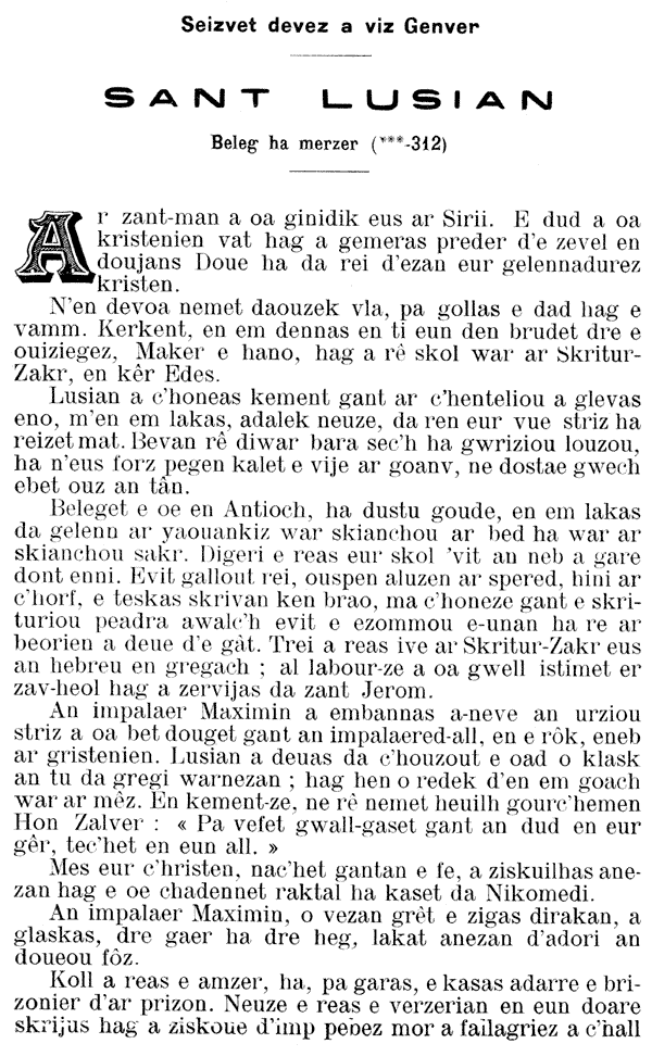 Texte en breton, Vie de saint Lucie